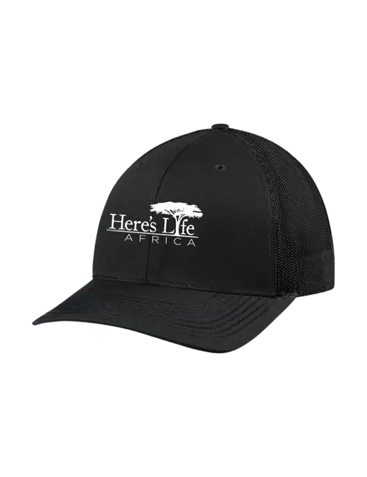 Richardson Adjustable Snapback Original 112 Trucker Cap Black w/Black Mesh w/Here's Life Africa Logo