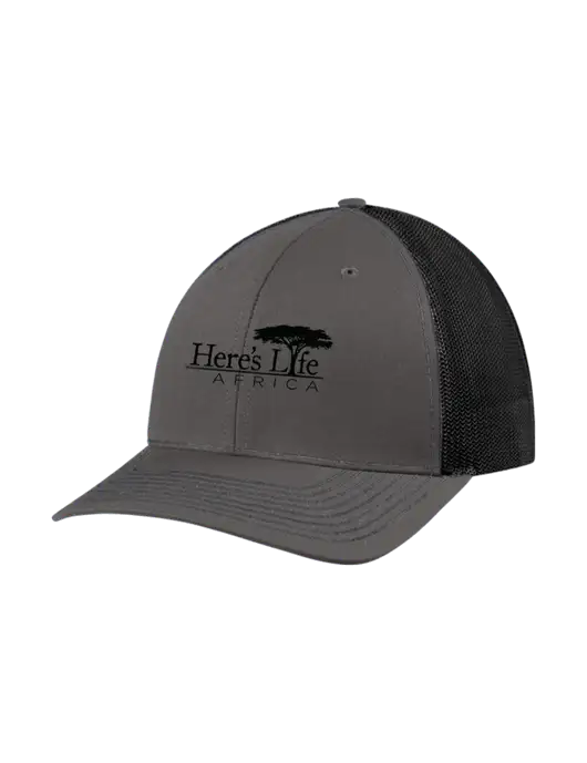 Richardson Adjustable Snapback Original 112 Trucker Cap Dark Grey w/Black Mesh w/Here's Life Africa Logo