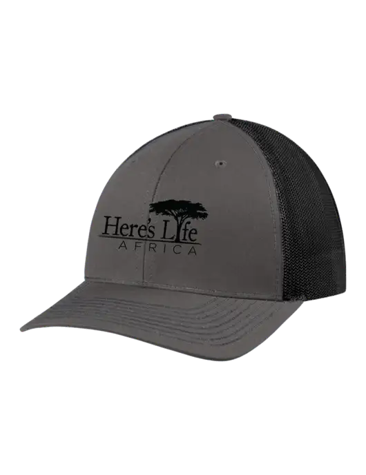 Richardson Adjustable Snapback Original 112 Trucker Cap Dark Grey w/Black Mesh w/Here's Life Africa Logo
