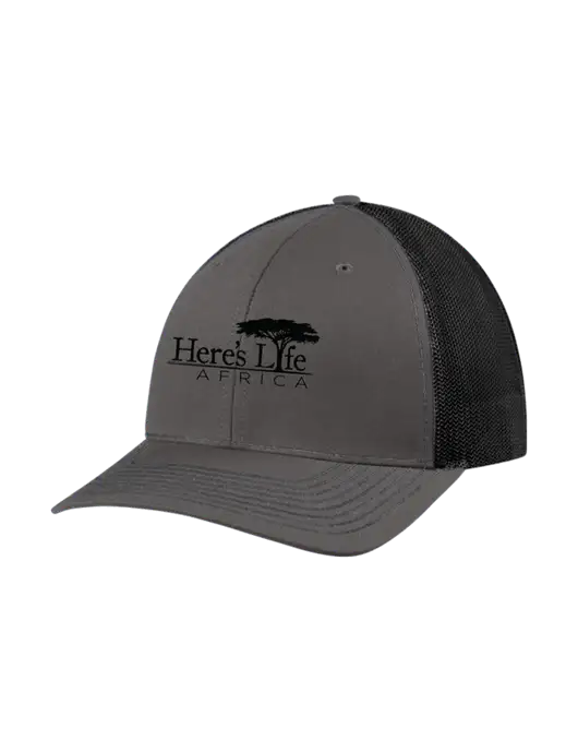 Richardson Adjustable Snapback Original 112 Trucker Cap Dark Grey w/Black Mesh w/Here's Life Africa Logo