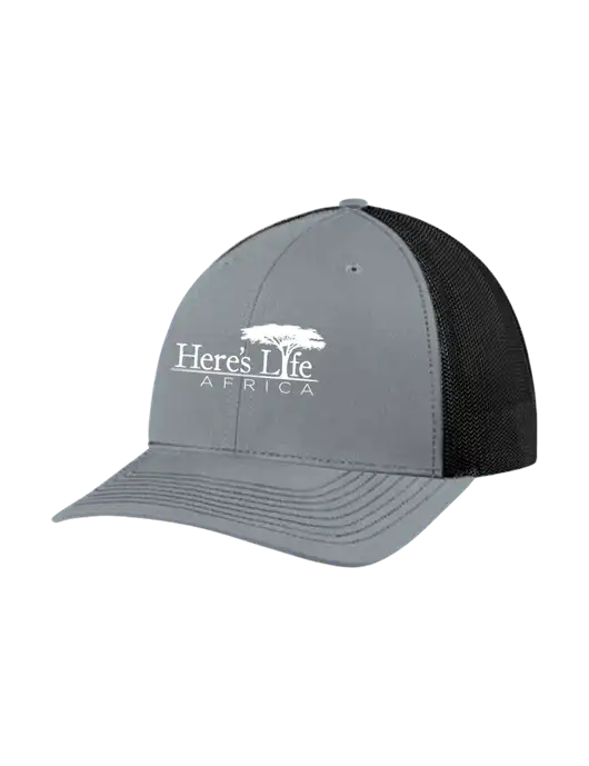 Richardson Adjustable Snapback Original 112 Trucker Cap Heather Grey w/Black Mesh w/Here's Life Africa Logo