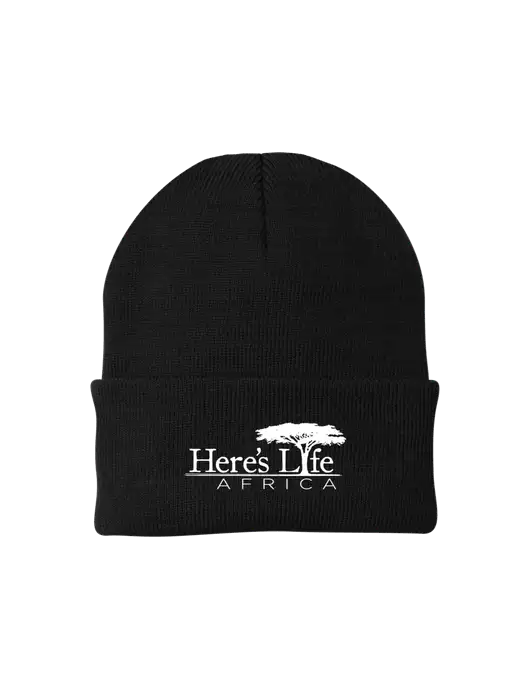 Black Knit Cap w/Here's Life Africa Logo