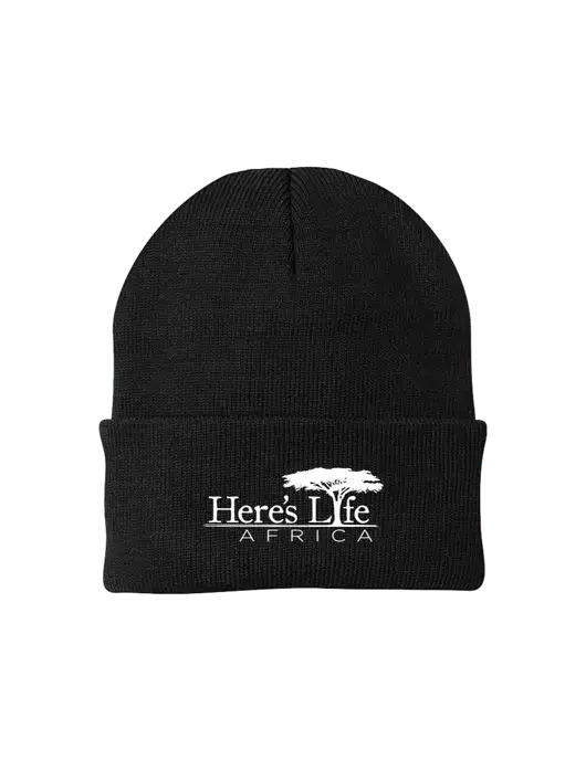 Black Knit Cap w/Here's Life Africa Logo