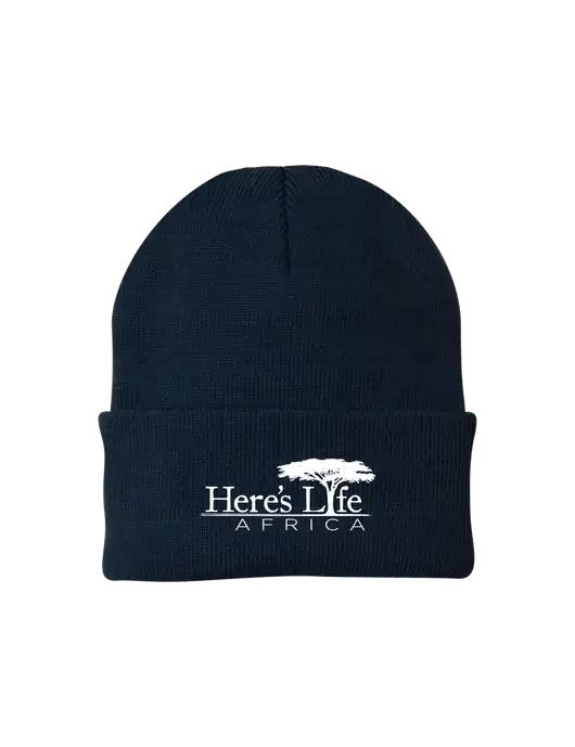 Navy Knit Cap w/Here's Life Africa Logo