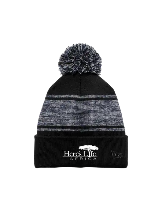 New Era Black/Navy Knit Chilled Pom Beanie w/Here's Life Africa Logo