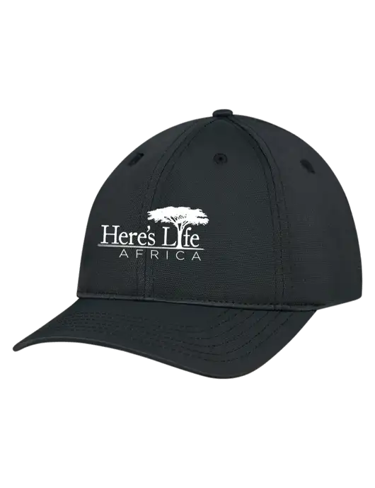 Black Nylon Twill Performance Cap w/Here's Life Africa Logo