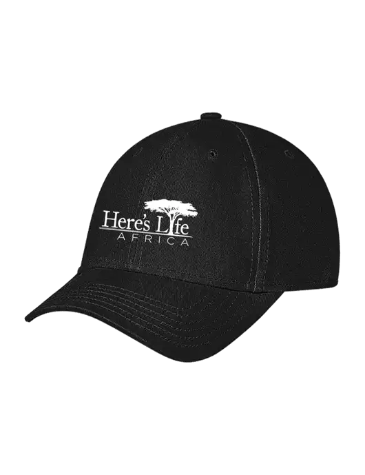 Black Structured Soft Snap Closure Hook & Loop Cap w/Here's Life Africa Logo