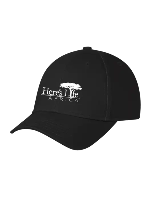 Black Structured Cap Hook & Loop w/Here's Life Africa Logo