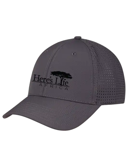 Charcoal Performance Stretchable Cap Hook & Loop w/Here's Life Africa Logo