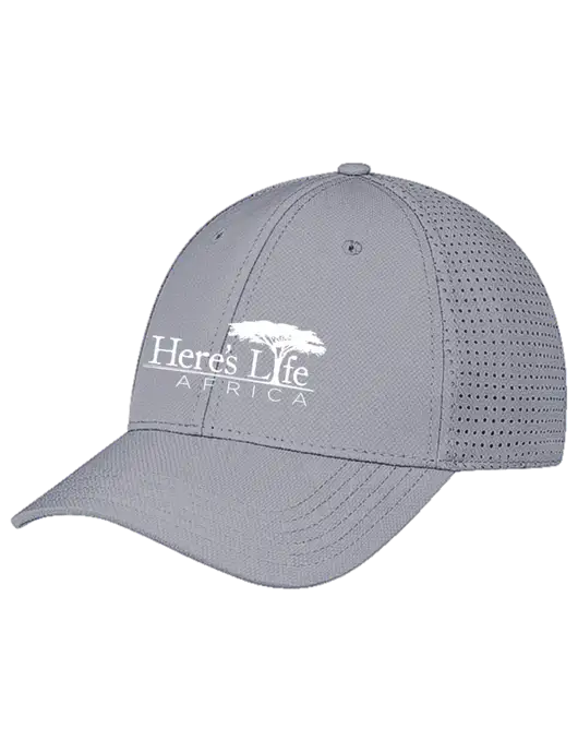 Grey Performance Stretchable Cap Hook & Loop w/Here's Life Africa Logo