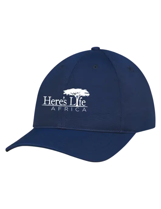 Navy Nylon Twill Performance Cap w/Here's Life Africa Logo