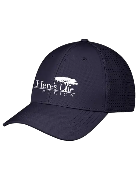 Navy Performance Stretchable Cap Hook & Loop w/Here's Life Africa Logo