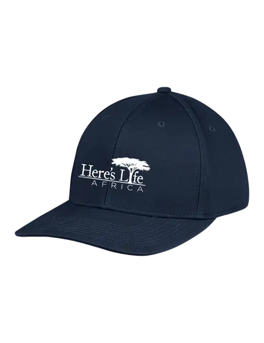 Premium Modern Structured Twill Navy Snapback Cap w/Here's Life Africa Logo