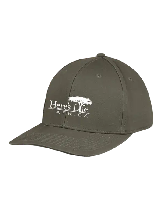 Premium Modern Structured Twill Olive Snapback Cap w/Here's Life Africa Logo