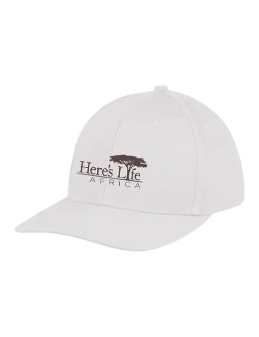 Premium Modern Structured Twill White Snapback Cap w/Here's Life Africa Logo