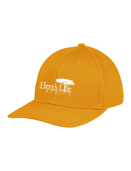 Premium Modern Structured Twill Yellow Gold Snapback Cap
 w/Here's Life Africa Logo