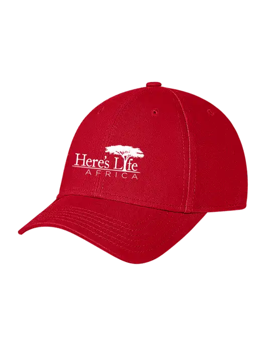 Red Structured Soft Snap Closure Hook & Loop Cap w/Here's Life Africa Logo