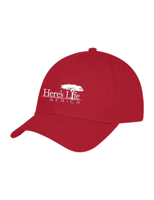 Red Structured Cap Hook & Loop w/Here's Life Africa Logo