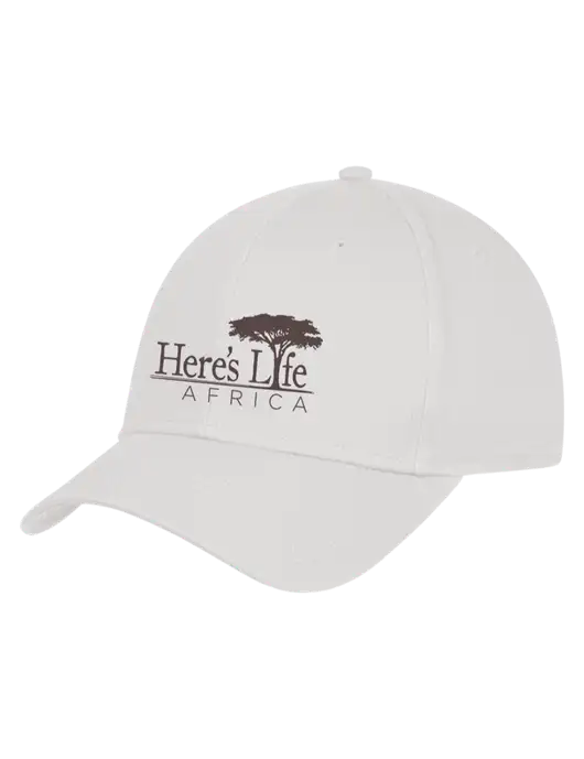 White Structured Cap Hook & Loop w/Here's Life Africa Logo