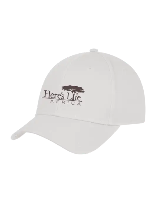 White Structured Cap Hook & Loop w/Here's Life Africa Logo