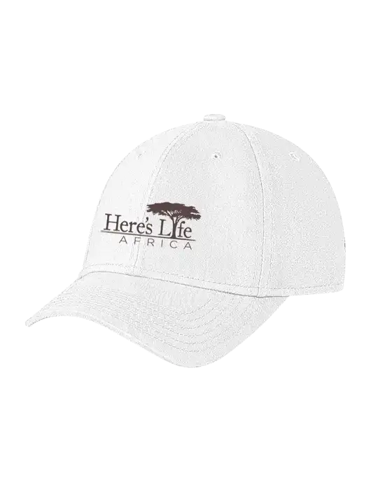 White Structured Soft Snap Closure Hook & Loop Cap w/Here's Life Africa Logo