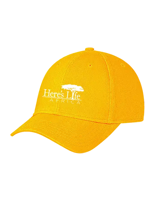 Yellow Gold Structured Soft Snap Closure Hook & Loop Cap w/Here's Life Africa Logo