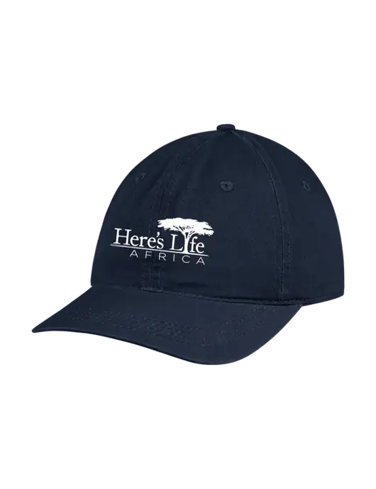 Garment Washed Unstructured Twill Navy Cap w/Here's Life Africa Logo