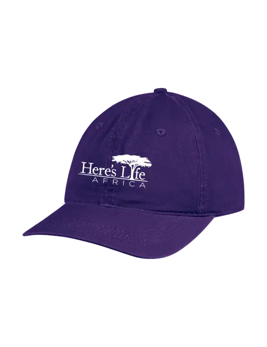 Garment Washed Unstructured Twill Purple Cap w/Here's Life Africa Logo
