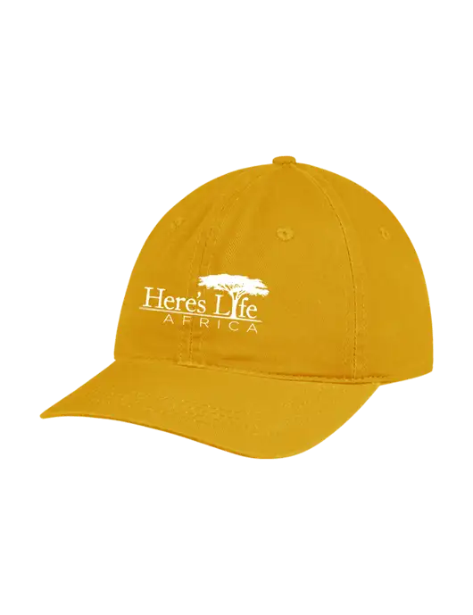 Garment Washed Unstructured Twill Yellow Gold Cap w/Here's Life Africa Logo