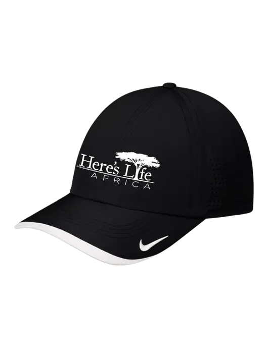 Nike Black/White Dri-FIT Perforated Performance Cap w/Here's Life Africa Logo