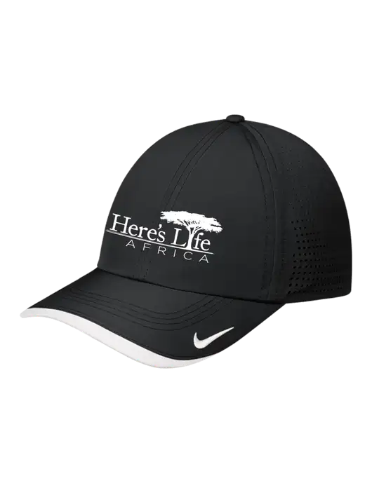 Nike Black/White Dri-FIT Perforated Performance Cap w/Here's Life Africa Logo