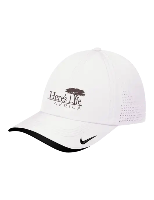 Nike White/Black Dri-FIT Perforated Performance Cap w/Here's Life Africa Logo