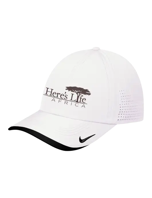 Nike White/Black Dri-FIT Perforated Performance Cap w/Here's Life Africa Logo