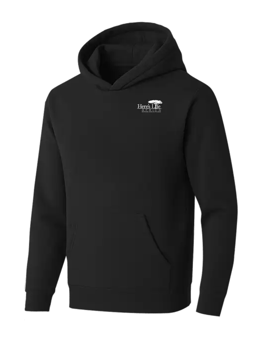 BELLA+CANVAS Black Sponge Fleece Pullover Hoodie w/Here's Life Africa Logo