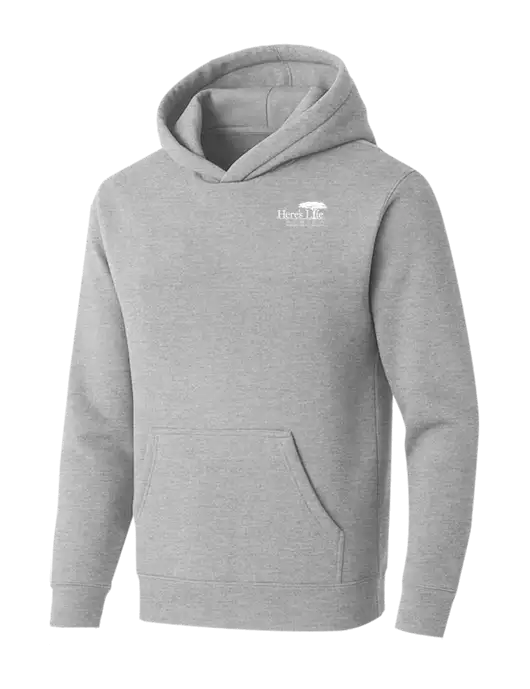 BELLA+CANVAS Light Grey Heather Sponge Fleece Pullover Hoodie w/Here's Life Africa Logo