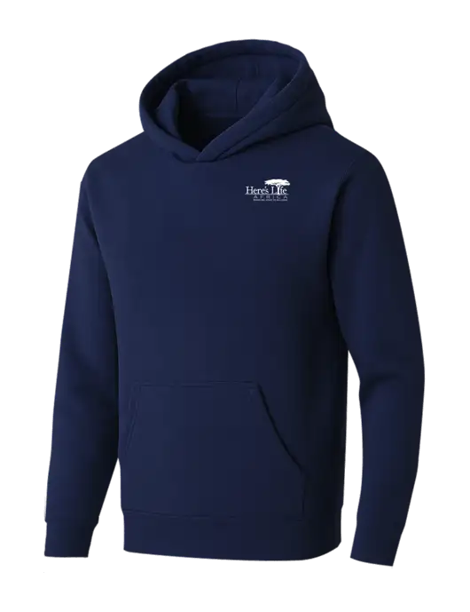 BELLA+CANVAS Navy Sponge Fleece Pullover Hoodie w/Here's Life Africa Logo