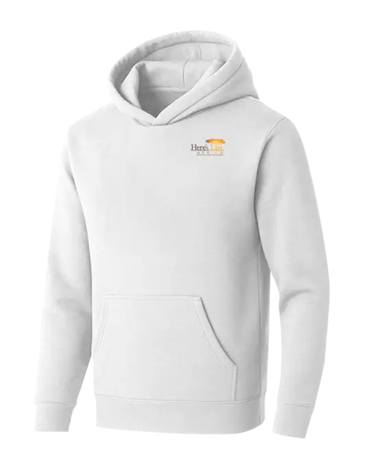 BELLA+CANVAS Heathered White Sponge Fleece Pullover Hoodie w/Here's Life Africa Logo