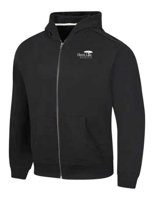 Black Re-Fleece Full-Zip Hoodie w/Here's Life Africa Logo