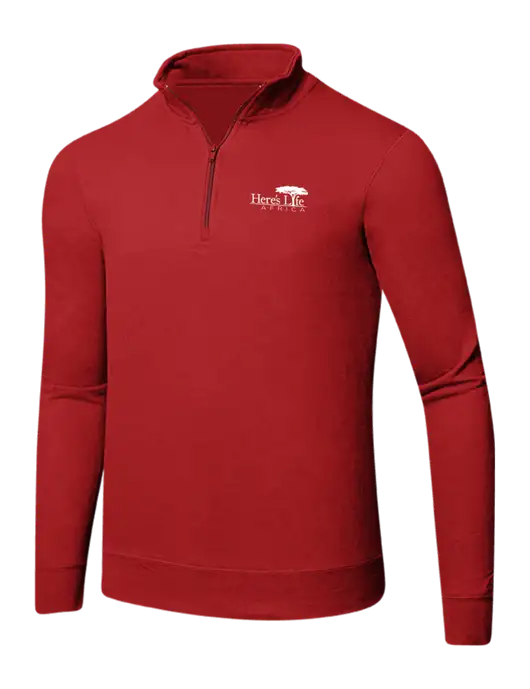 Bright Red 8.5 oz Ring Spun 1/4 Zip Pullover Sweatshirt w/Here's Life Africa Logo