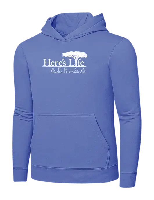 Carolina Blue 7.8 oz Ring Spun Hooded Sweatshirt w/Here's Life Africa Logo