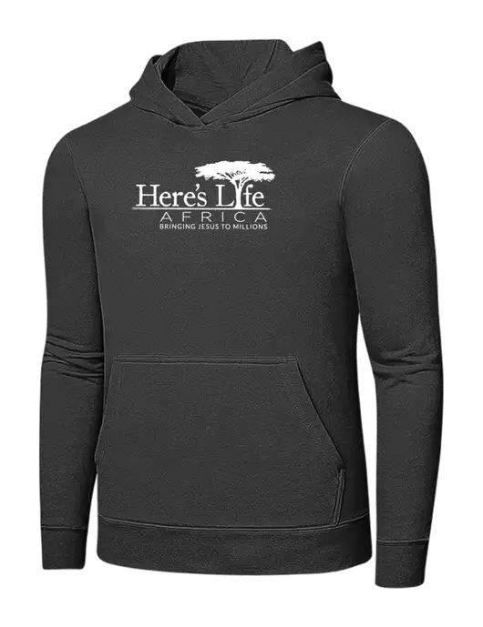 Charcoal 7.8 oz Ring Spun Hooded Sweatshirt w/Here's Life Africa Logo