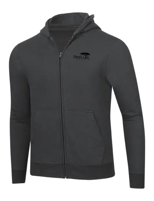 Charcoal 8.5 oz Ring Spun Zip Hooded Sweatshirt w/Here's Life Africa Logo