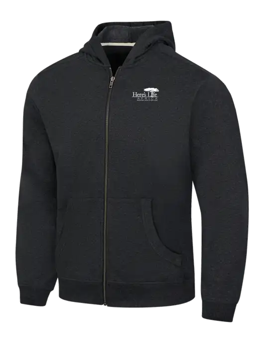Charcoal Heather Re-Fleece Full-Zip Hoodie w/Here's Life Africa Logo