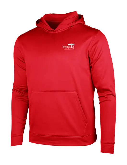 Deep Red Sport-Wick Fleece Hooded Pullover w/Here's Life Africa Logo