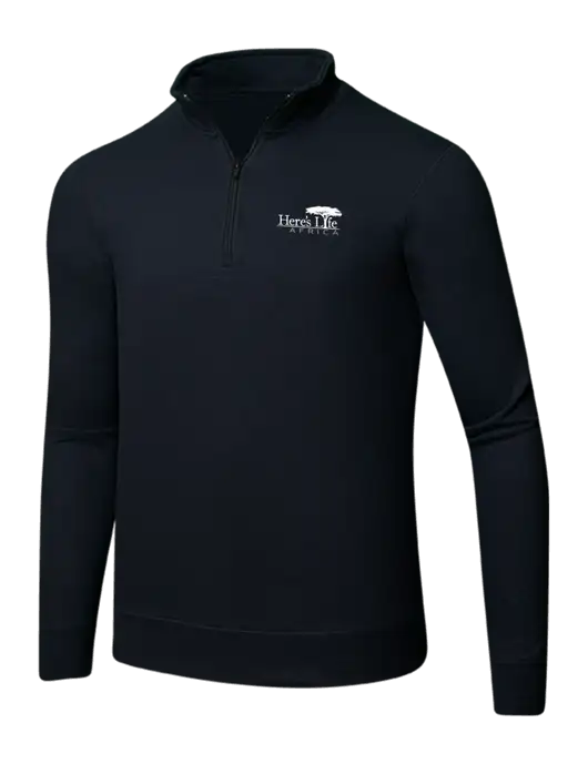Jet Black 8.5 oz Ring Spun 1/4 Zip Pullover Sweatshirt w/Here's Life Africa Logo
