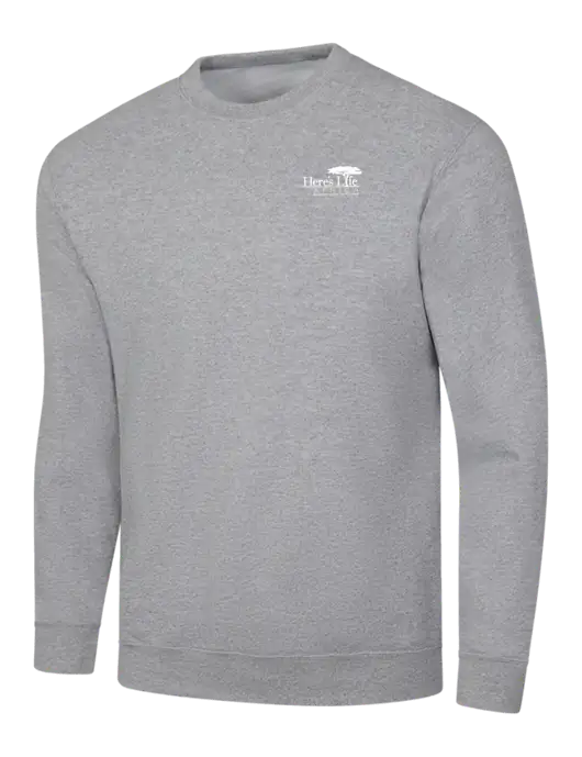 Light Grey Heather 7.8 oz Ring Spun Crew Sweatshirt w/Here's Life Africa Logo