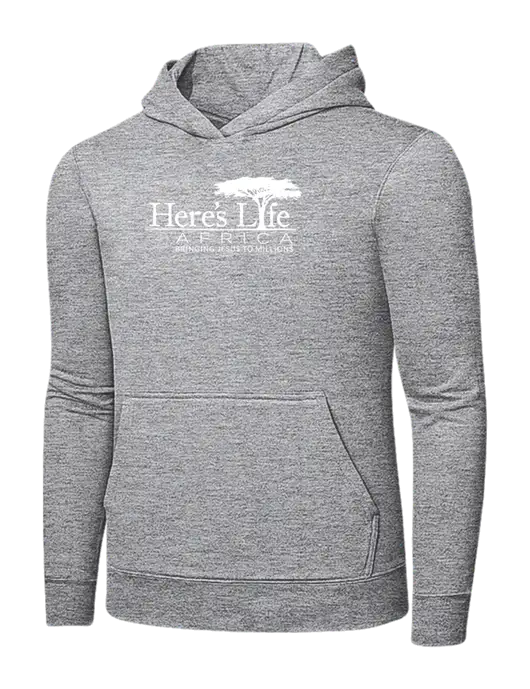 Light Grey Heather 7.8 oz Ring Spun Hooded Sweatshirt w/Here's Life Africa Logo
