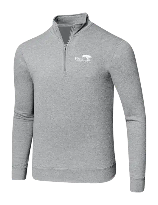 Light Heather Grey 8.5 oz Ring Spun 1/4 Zip Pullover Sweatshirt w/Here's Life Africa Logo