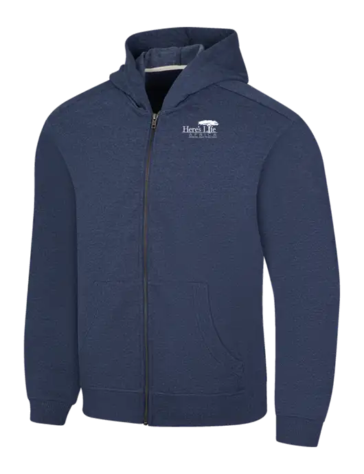 Navy Heather Re-Fleece Full-Zip Hoodie w/Here's Life Africa Logo