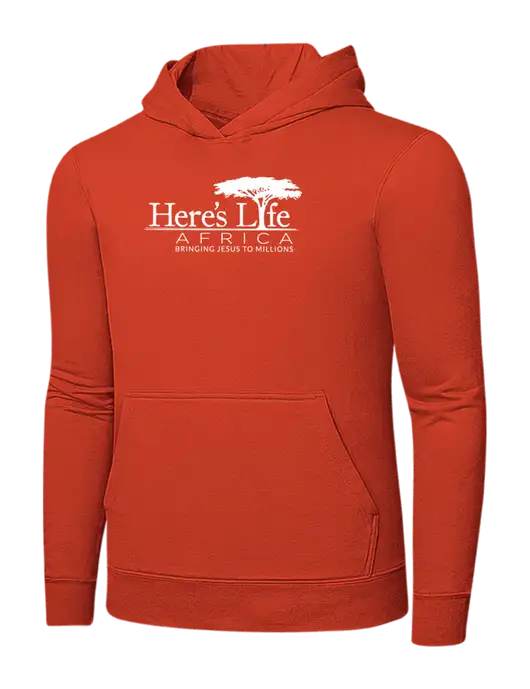 Orange 7.8 oz Ring Spun Hooded Sweatshirt w/Here's Life Africa Logo